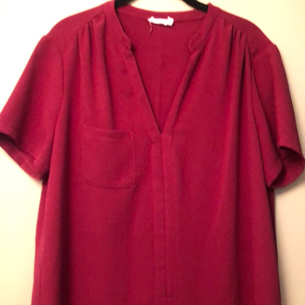 Lush Red Short Sleeve Midi Dress with Mandarin Collar
